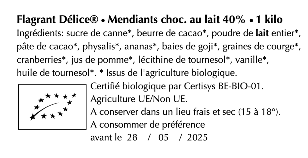 Mendiants choc. lait - Vrac