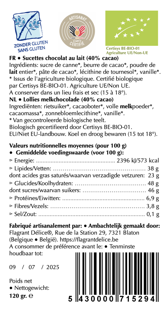 Sucettes choc. lait
