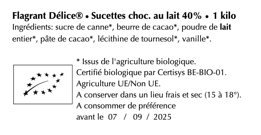Sucettes choc. lait - Vrac