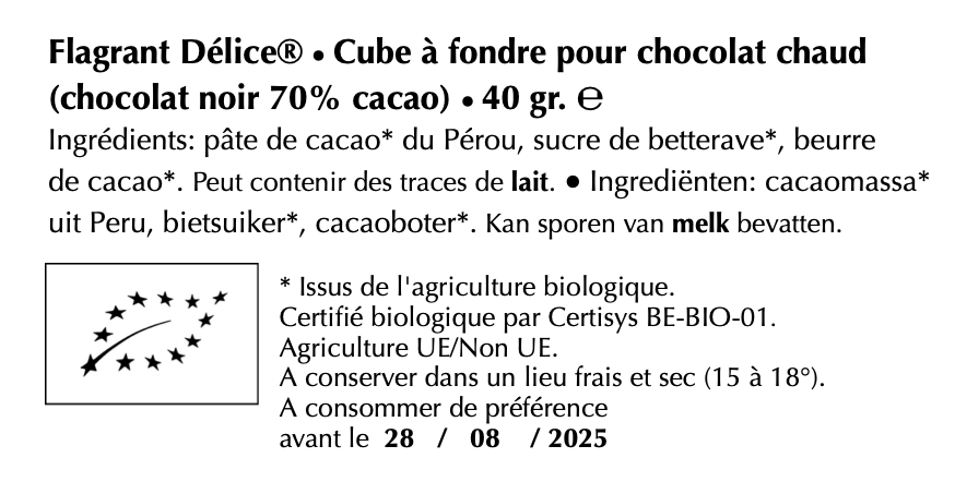 Cube choc. noir à fondre (1 pièce)