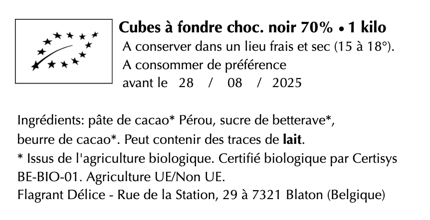 Cubes choc. noir à fondre (24 pièces) - Vrac