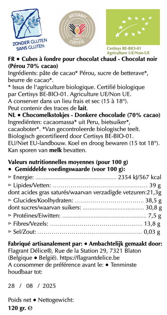 Cubes choc. noir à fondre (3 pièces)