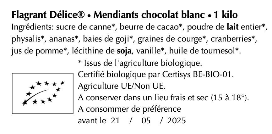 Mendiants choc. blanc - Vrac
