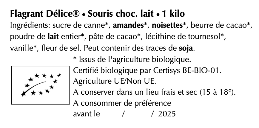 Souris choc. lait (praliné amande/noisette) - Vrac