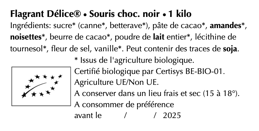 Souris choc. noir (praliné amande/noisette) - Vrac