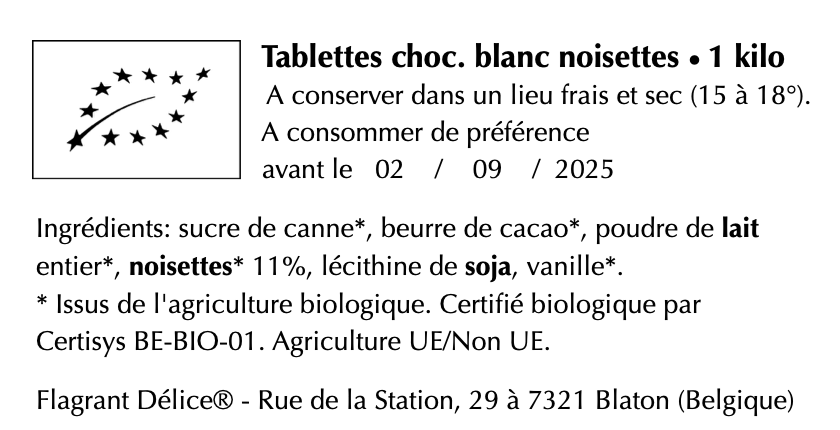 Tablettes choc. blanc & éclats de noisettes - Vrac