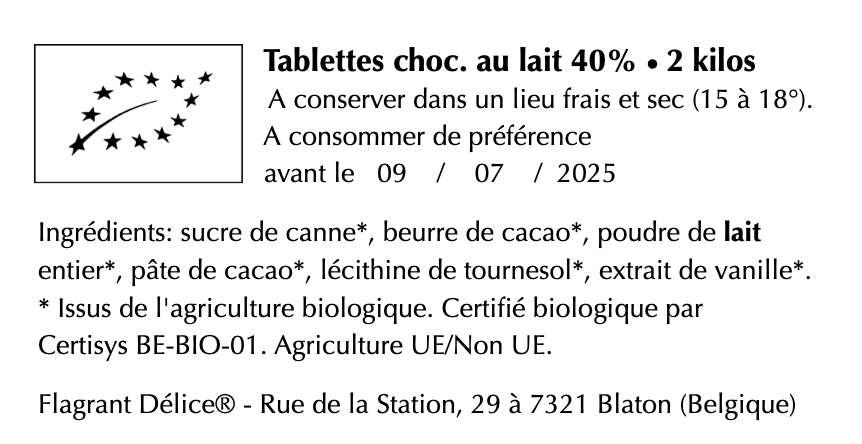 Tablettes choc. lait - Vrac