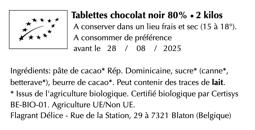 Tablettes choc. noir 80% - Vrac