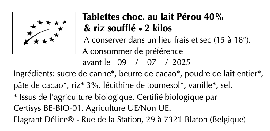 Tablettes choc. lait & riz soufflé - Vrac