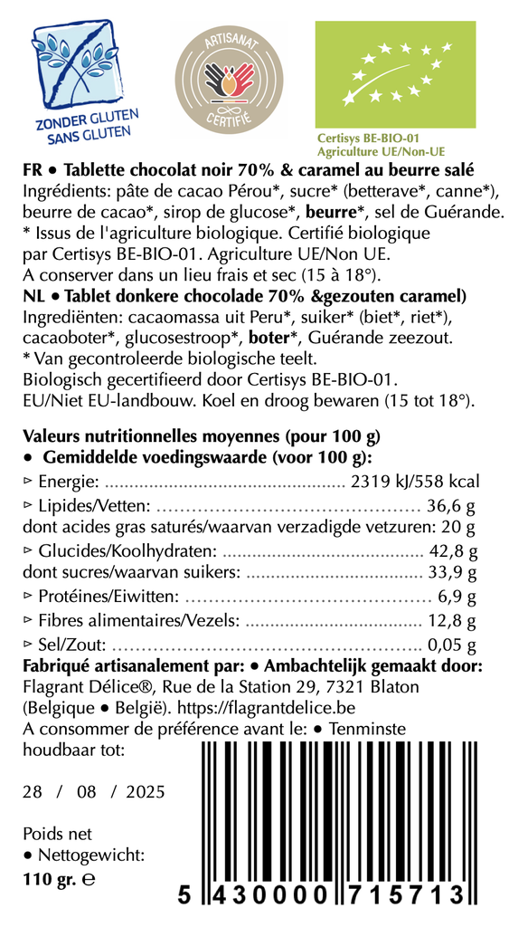 ​Tablette choc. noir & éclats de caramel au beurre salé