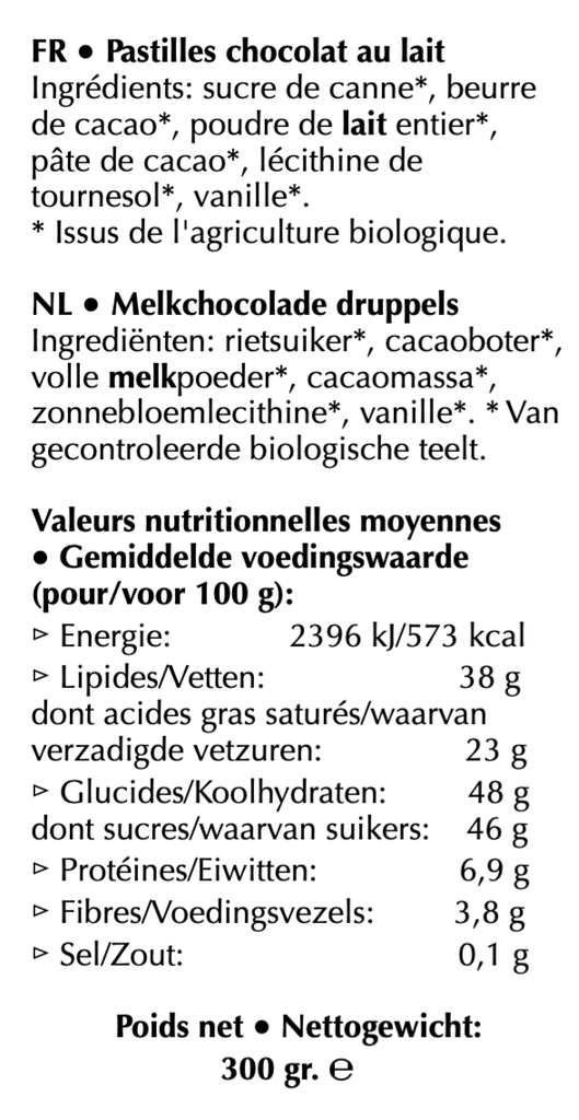 Pastilles choc. lait Pérou 40%