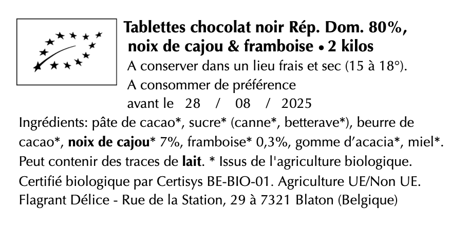 Tablettes choc. noir & noix de cajou/framboise - Vrac