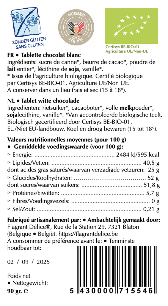 Tablette choc. blanc "I Love You"