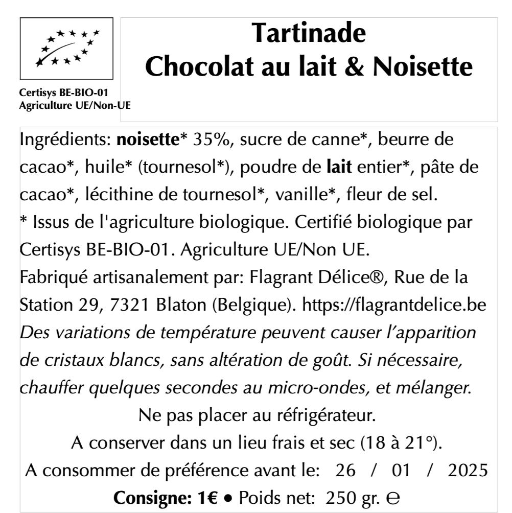 Tartinade choc. lait & noisette (WECK)