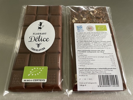 ​Tablette choc. lait, noix de pécan & éclats de caramel au beurre salé