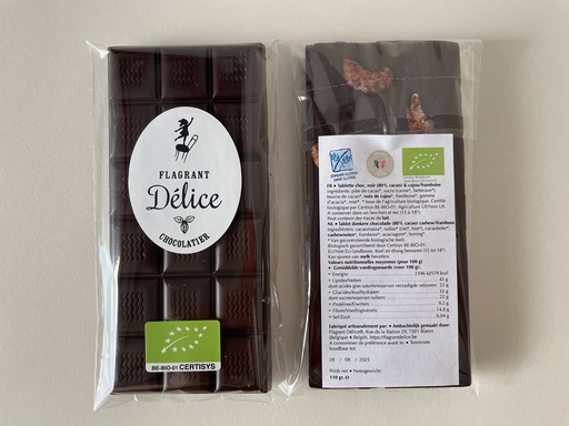 Tablette choc. noir & noix de cajou/framboise