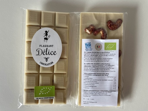 Tablette choc. blanc & noix de cajou/framboise